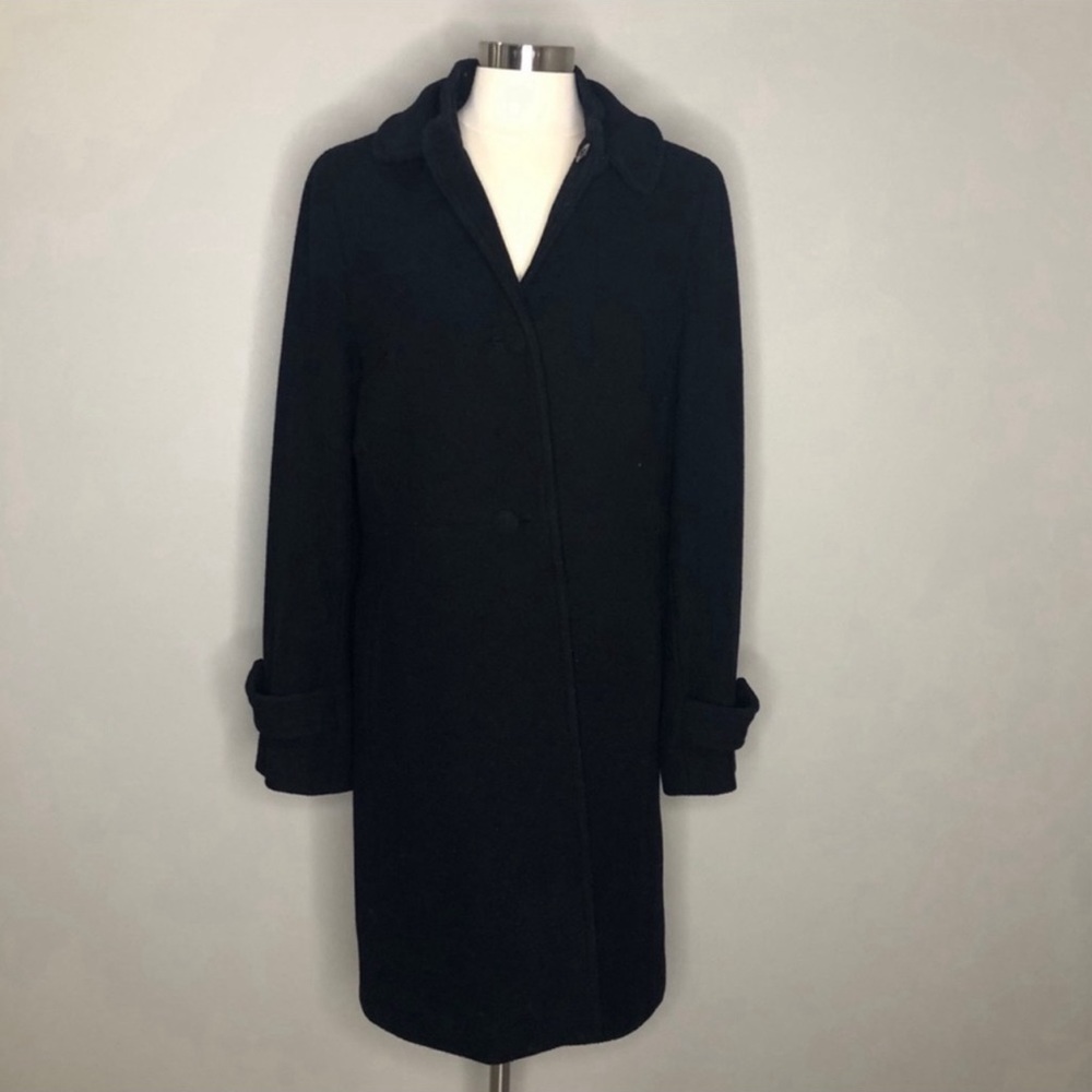 Talbots Black Wool Blend Single-Button Long Coat